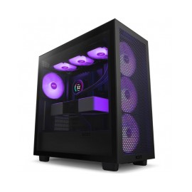 Gabinete NZXT H7 FLOW RGB Negro / Cristal Templado / ATX Sin Fuente / USB Tipo C / 3 Ventiladores RGB 140mm + 1 140mm / CM-H71F