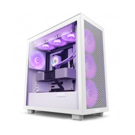 Gabinete NZXT H7 FLOW RGB Blanco / Cristal Templado / ATX Sin Fuente / USB Tipo C / 3 Ventiladores RGB 140mm + 1 140mm / CM-H71