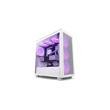 Gabinete NZXT H7 FLOW RGB Blanco / Cristal Templado / ATX Sin Fuente / USB Tipo C / 3 Ventiladores RGB 140mm + 1 140mm / CM-H71